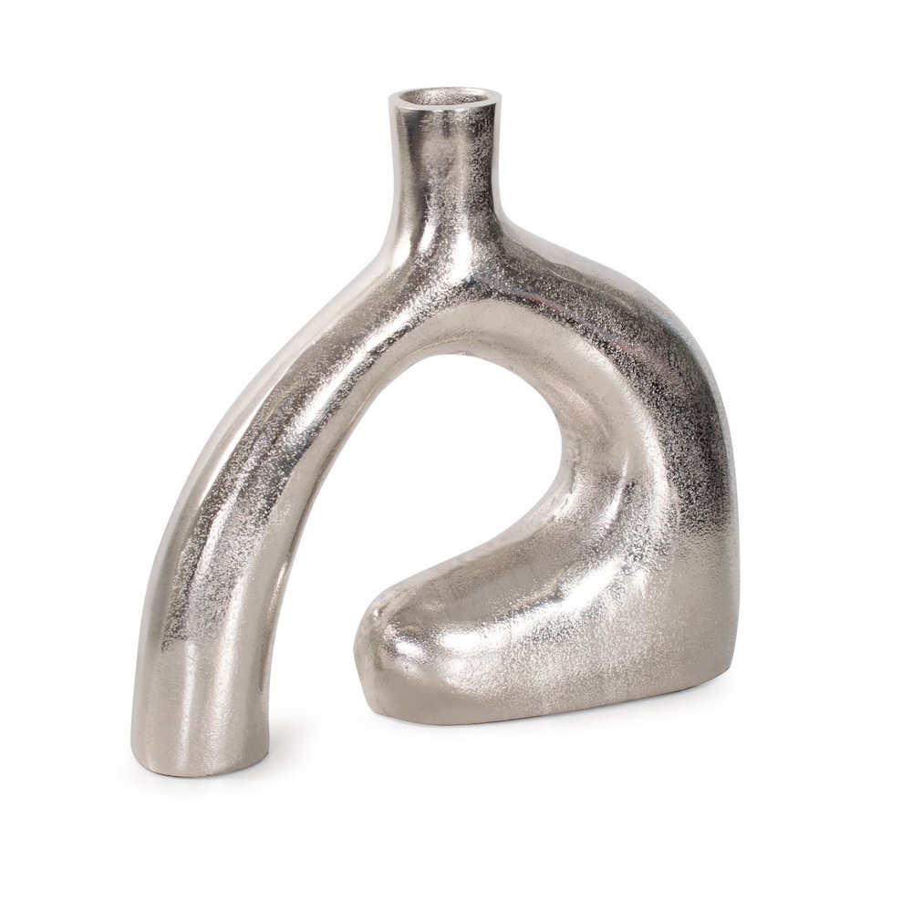 Shirin- Polished Silver Reverse Vase in Cast Aluminum- Short. Picture 3