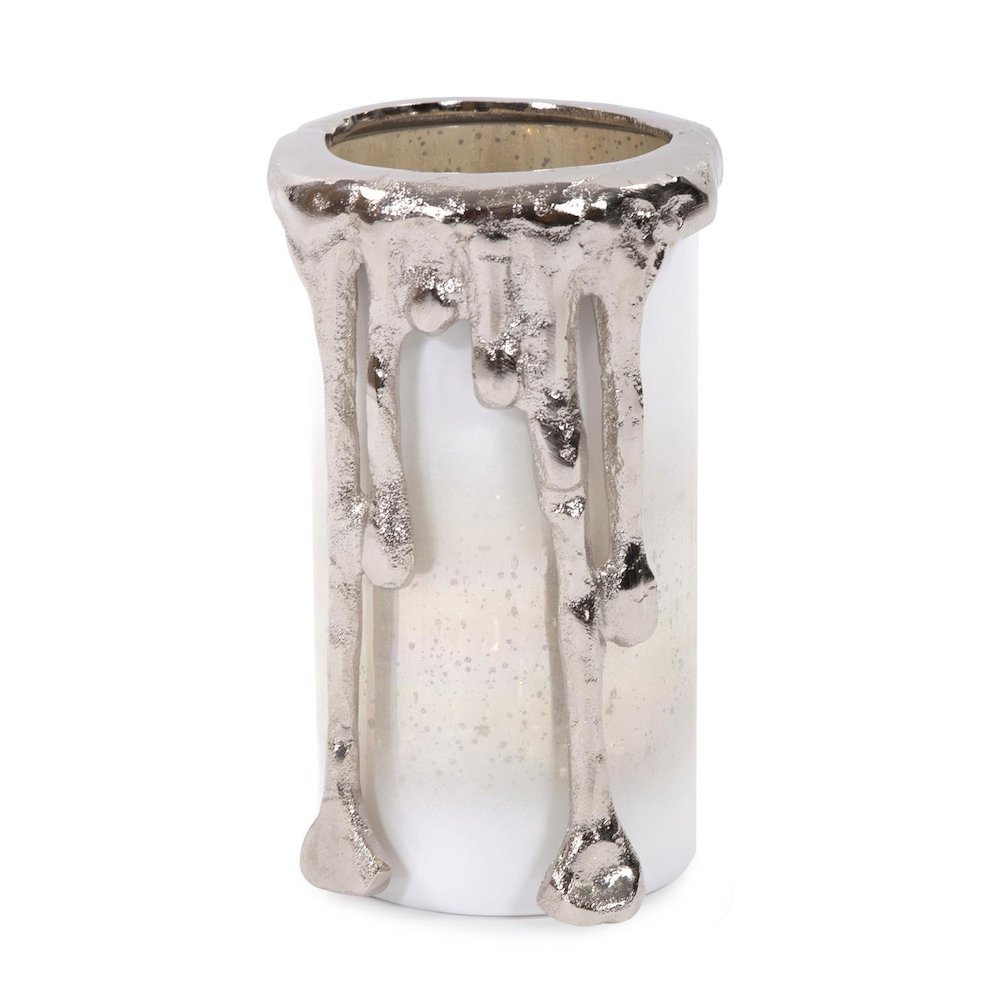 Arctic Glacier Glass Pillar Holder with Aluminum Molten Top Short. Picture 3