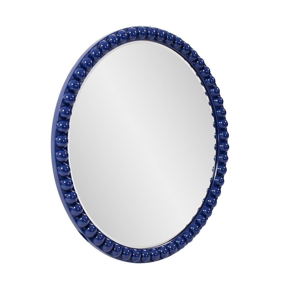 Varsha Round Oversized Beaded Mirror in Glossy Navy. Picture 2