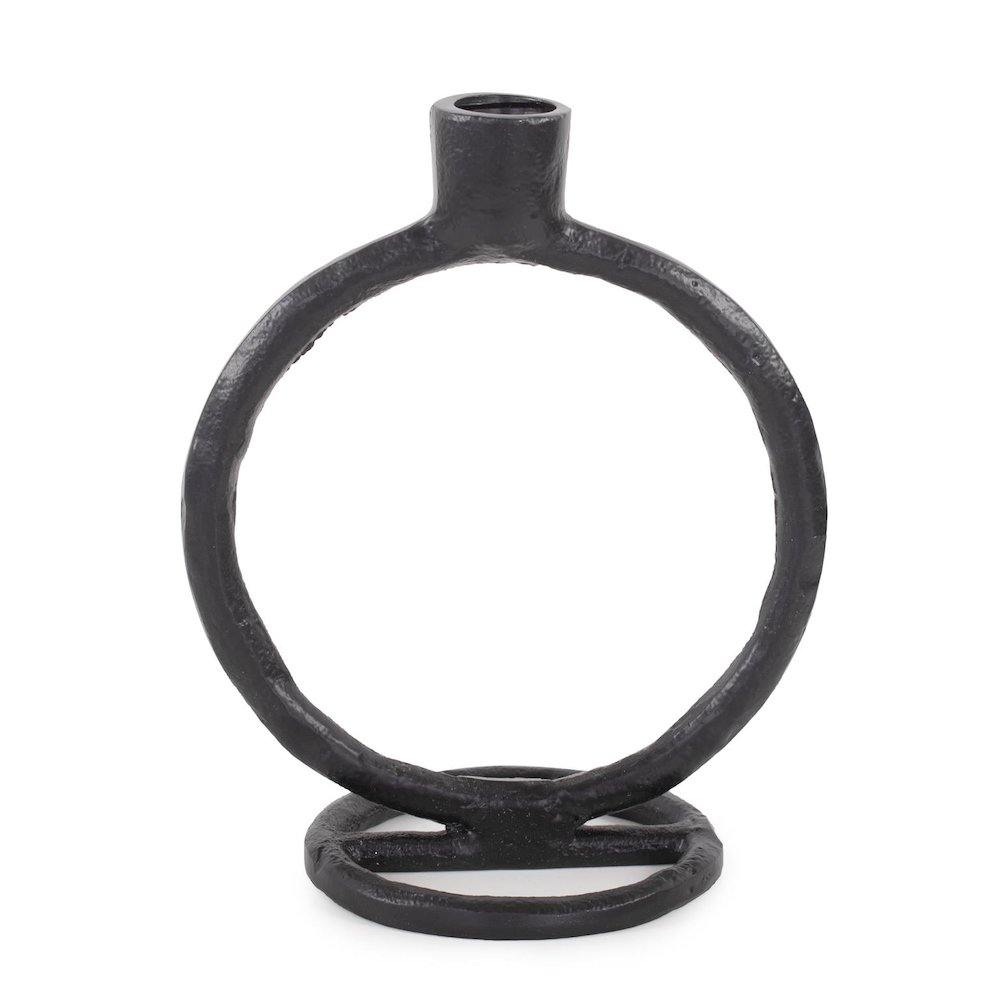 Single Circle Arman Aluminum Candlestick in Black. Picture 2