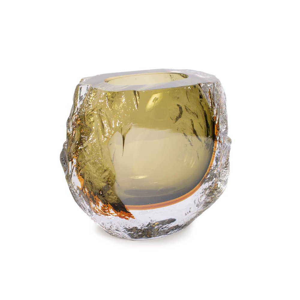 Dusty Olive Crystalized Glass Vase- Short. Picture 7