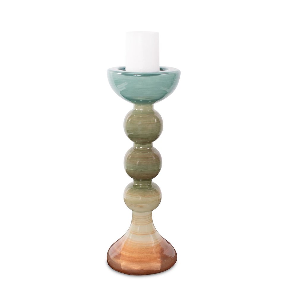 Capri Stripe Glass Candle Holder- Tall. Picture 1