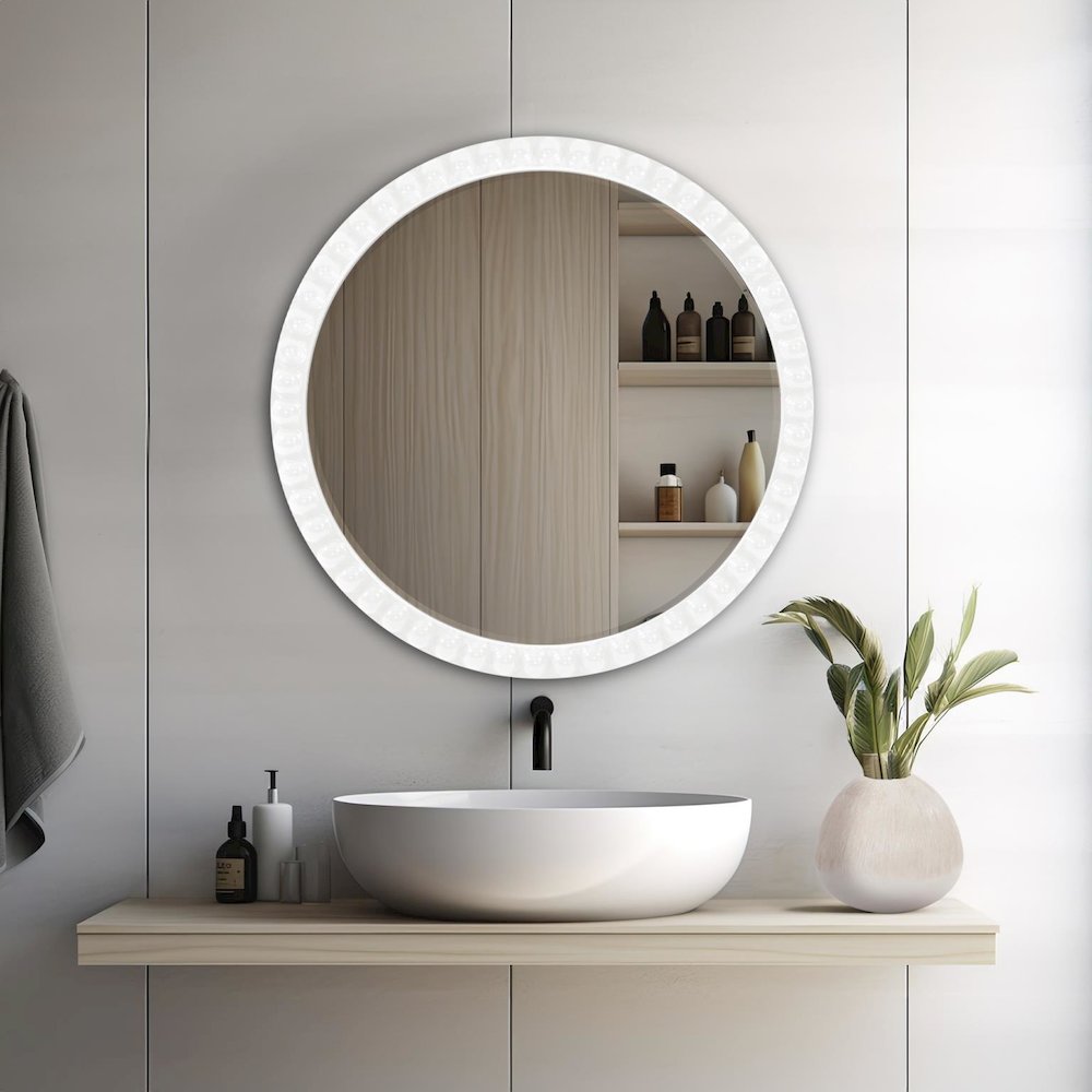 Varsha Round Oversized Beaded Mirror in Glossy White. Picture 9