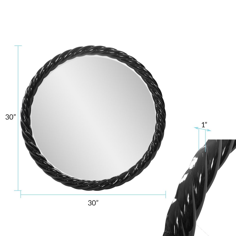 Gita Braided Round Mirror in Glossy Black. Picture 7
