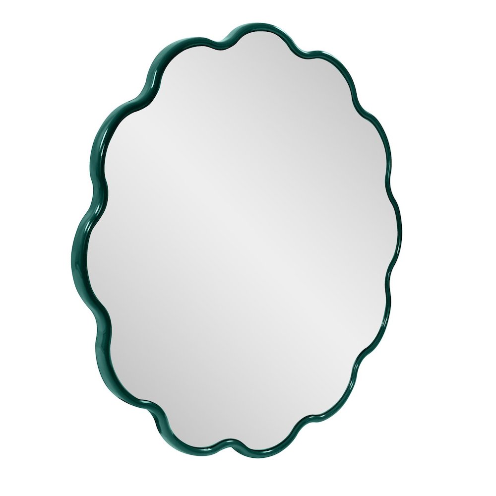 Kushi Round Scalloped Edge Mirror in Glossy Hunter Green. Picture 2