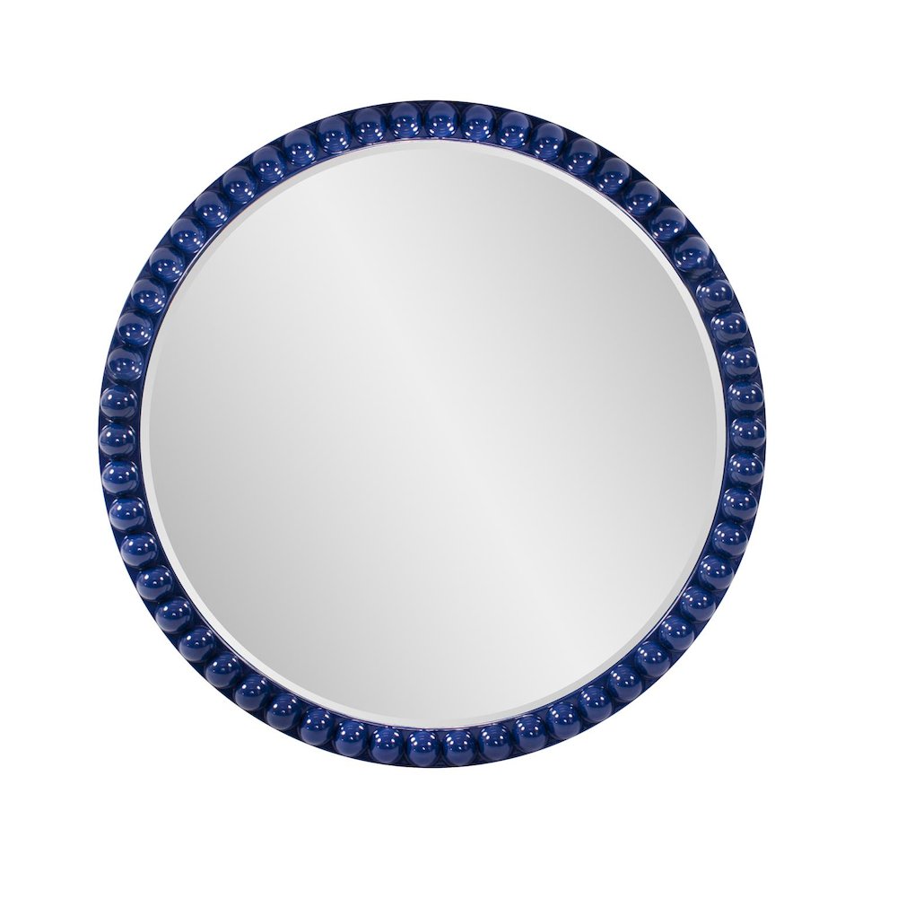 Varsha Round Oversized Beaded Mirror in Glossy Navy. Picture 1