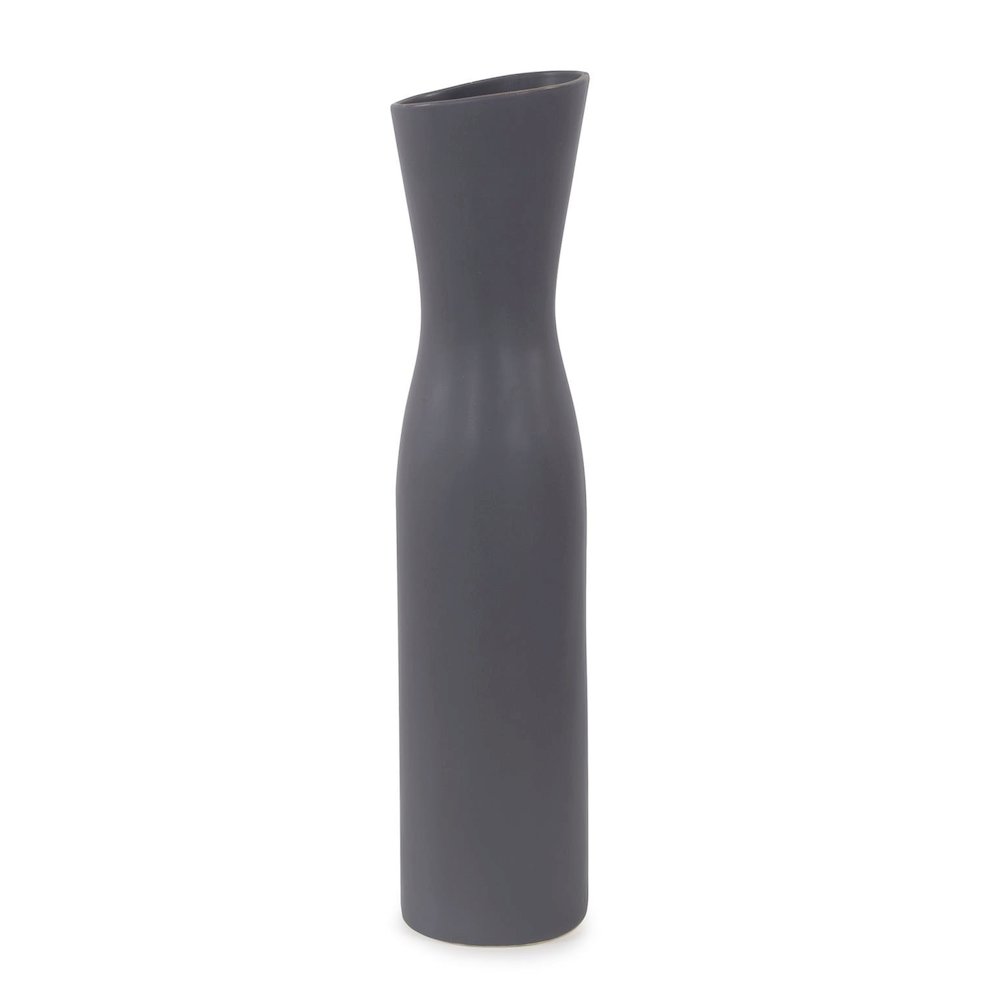 Larek Asymmetrical Charcoal Gray Contemporary Ceramic Short Vase. Picture 1