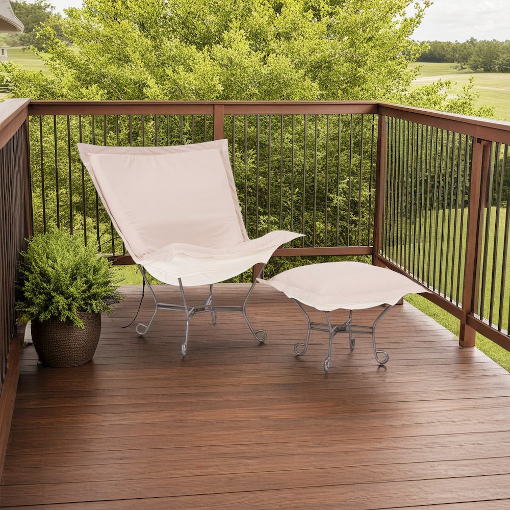 Patio Scroll Puff Chair Seascape Sand Titanium Frame. Picture 2