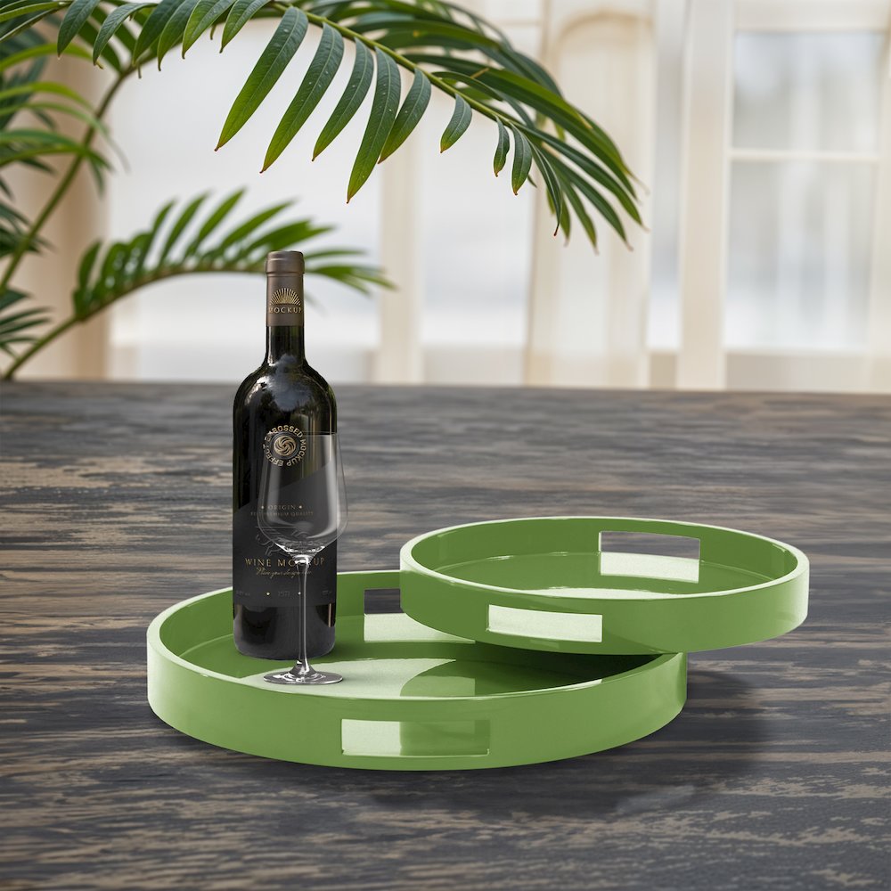 Saint Tropez Round Tray Set of 2 - Wild Green. Picture 9