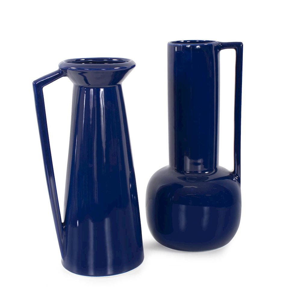 Bella Sapphire Blue Short Ceramic Pitcher. Picture 6
