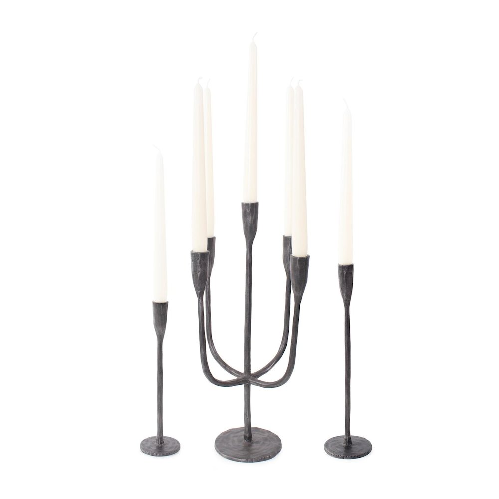 Asher Sculpted Cast Aluminum Candlestick in Ebony- Short. Picture 6