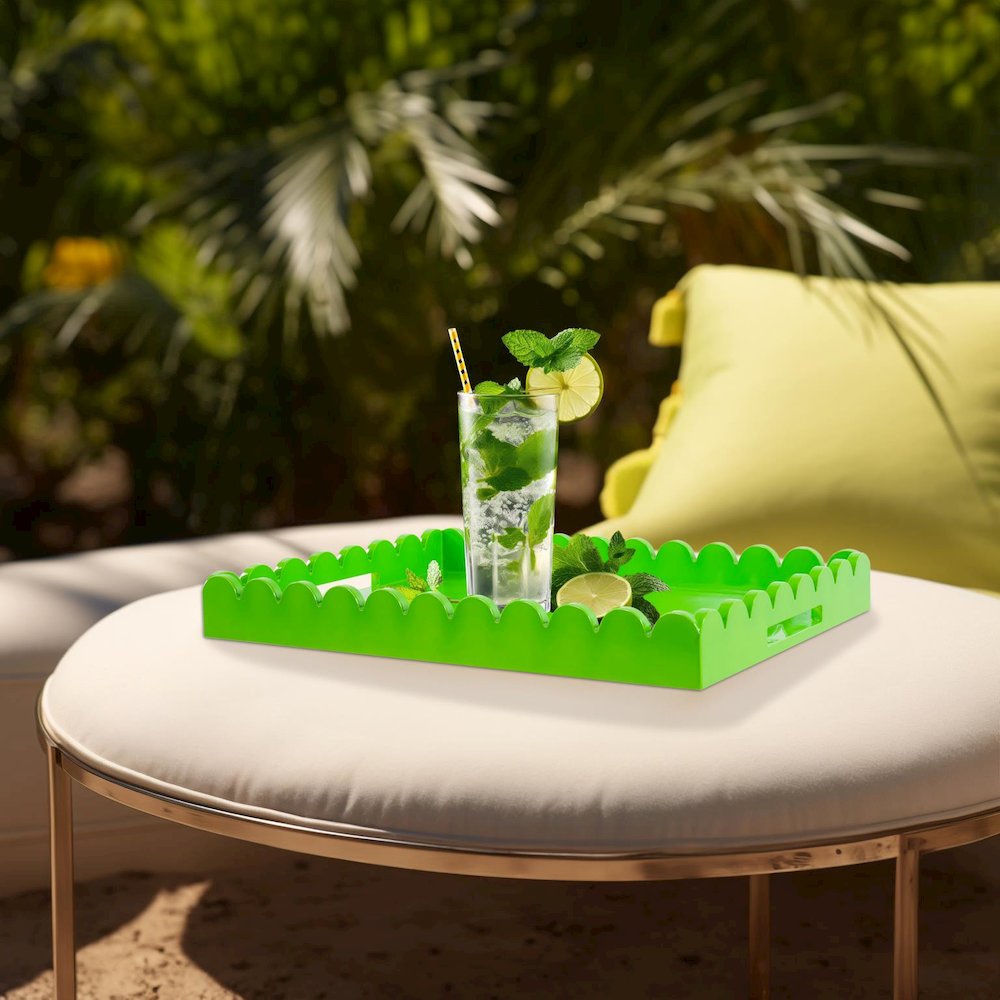 Rectangular Scalloped Riviera Tray - Green. Picture 9