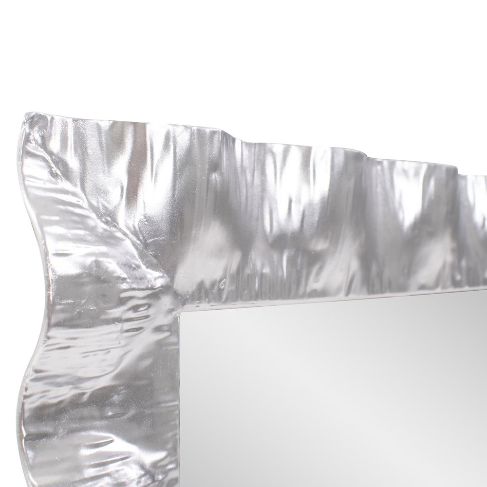 La Bailadora Bright Silver Ruffled Metal Vanity Mirror. Picture 6