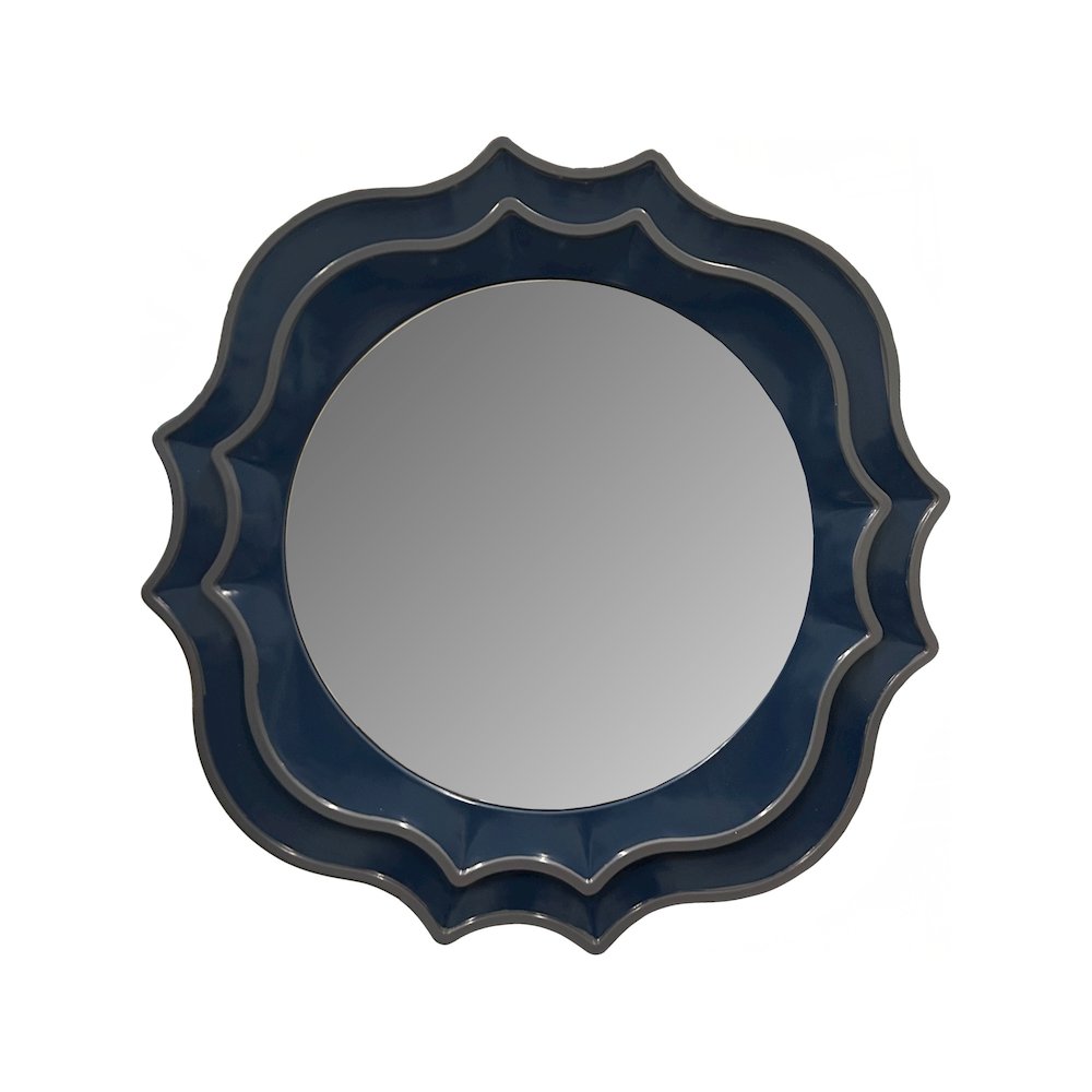 Ethan Round Scalloped Mirror Navy. Picture 1