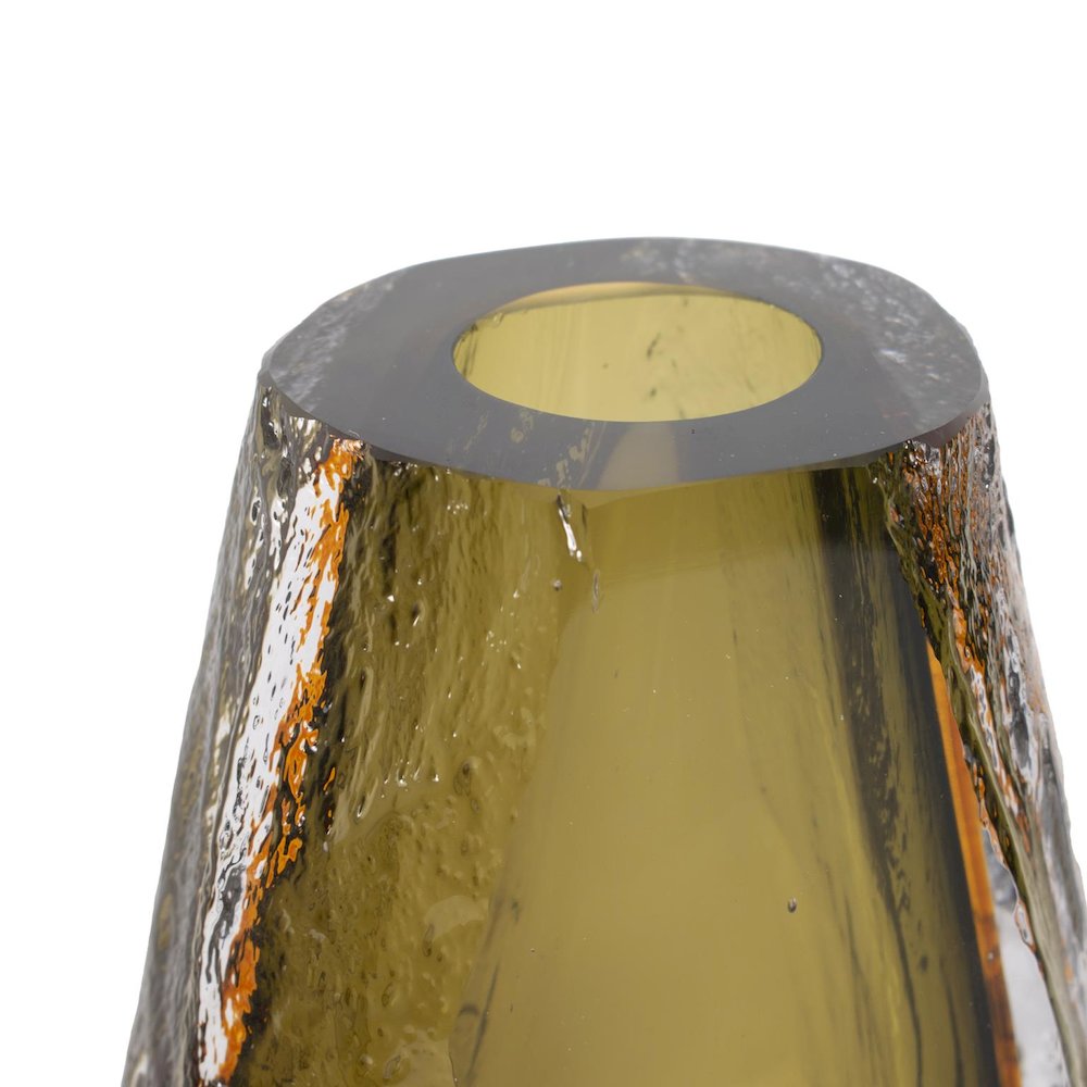 Dusty Olive Crystalized Glass Vase- Tall. Picture 4