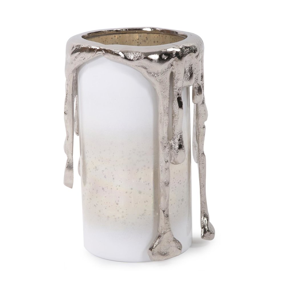 Arctic Glacier Glass Pillar Holder with Aluminum Molten Top Short. Picture 1