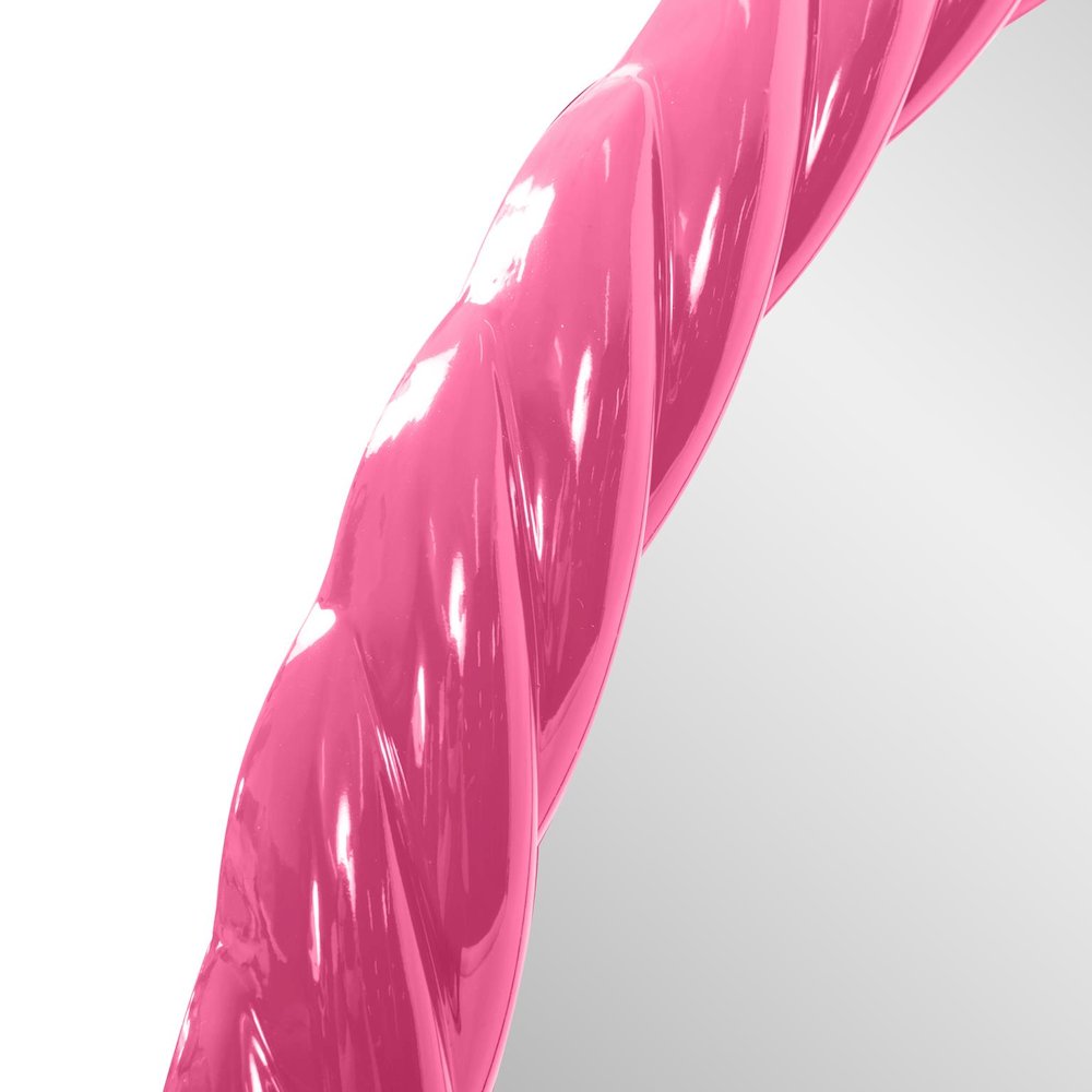 Gita Braided Round Mirror in Glossy Hot Pink. Picture 3