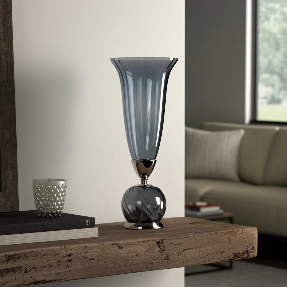 Ayers Smoked Glass Trumpet Vase Short. Picture 9