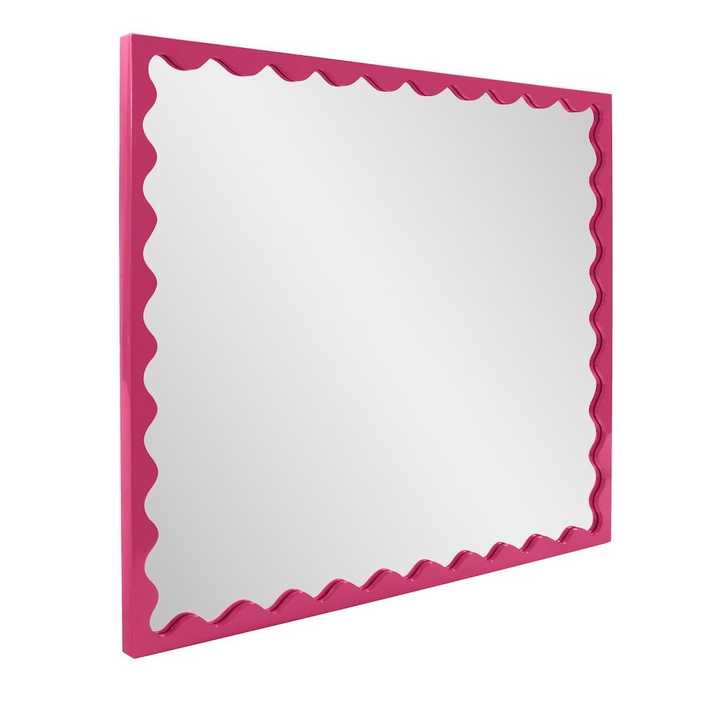 Santosh Rectangular Mirror with Inner Scalloped Edge in Glossy Hot Pink. Picture 5