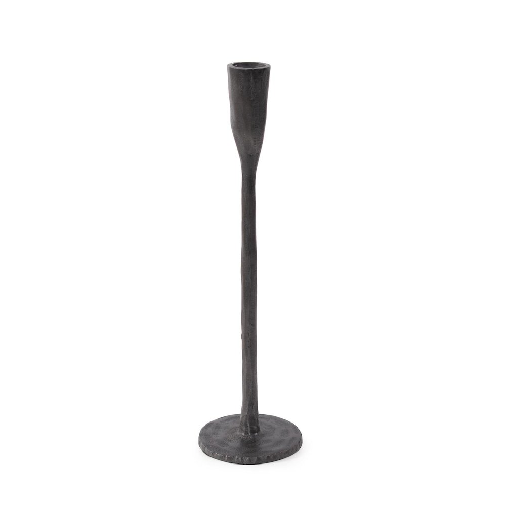Asher Sculpted Cast Aluminum Candlestick in Ebony- Short. Picture 1