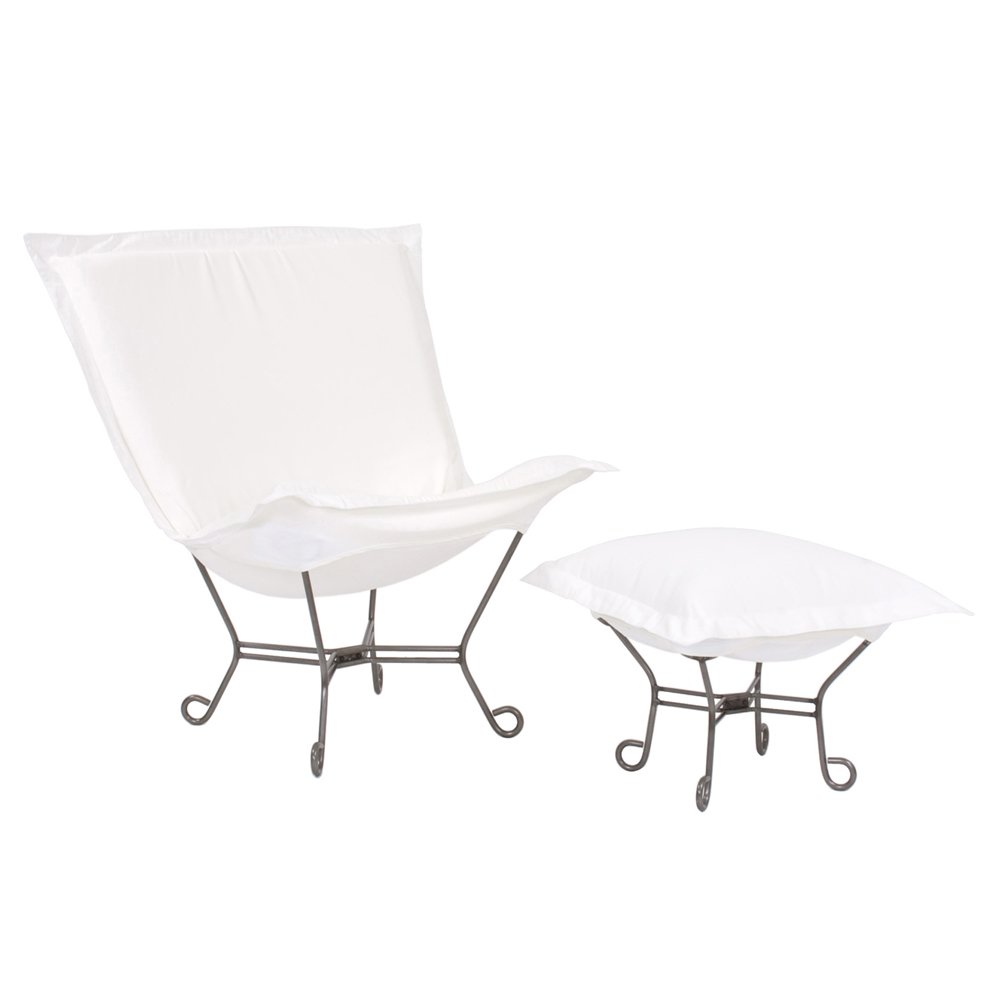 Patio Scroll Puff Chair Seascape Natural Titanium Frame. Picture 4