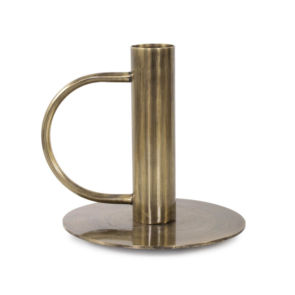 Italo Tall Antique Brass Candle Holder with Handle. Picture 3