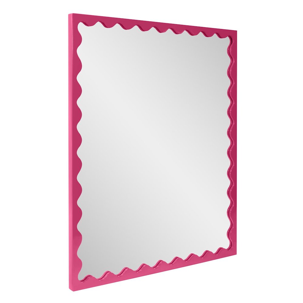 Santosh Rectangular Mirror with Inner Scalloped Edge in Glossy Hot Pink. Picture 2