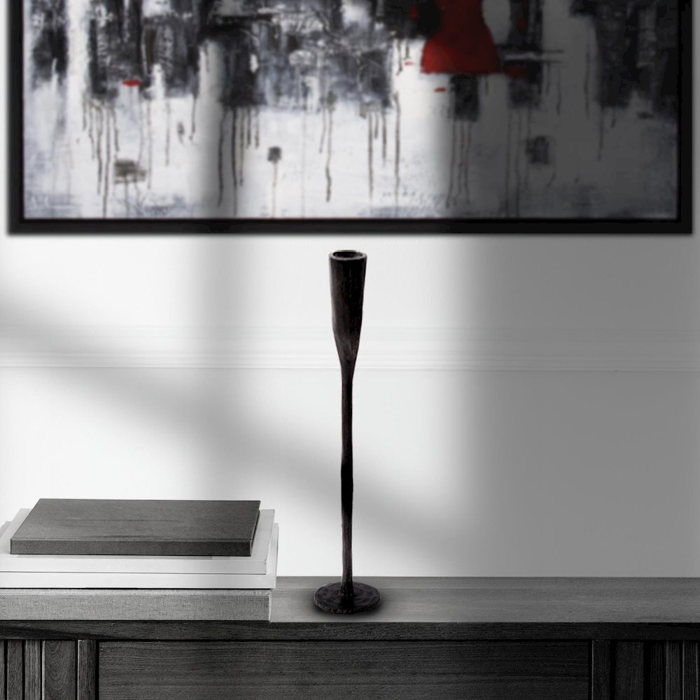 Asher Sculpted Cast Aluminum Candlestick in Ebony- Short. Picture 9