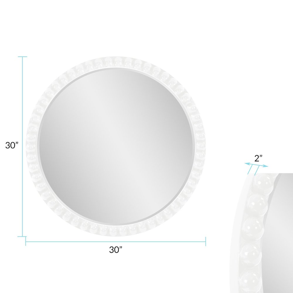 Varsha Round Oversized Beaded Mirror in Glossy White. Picture 8