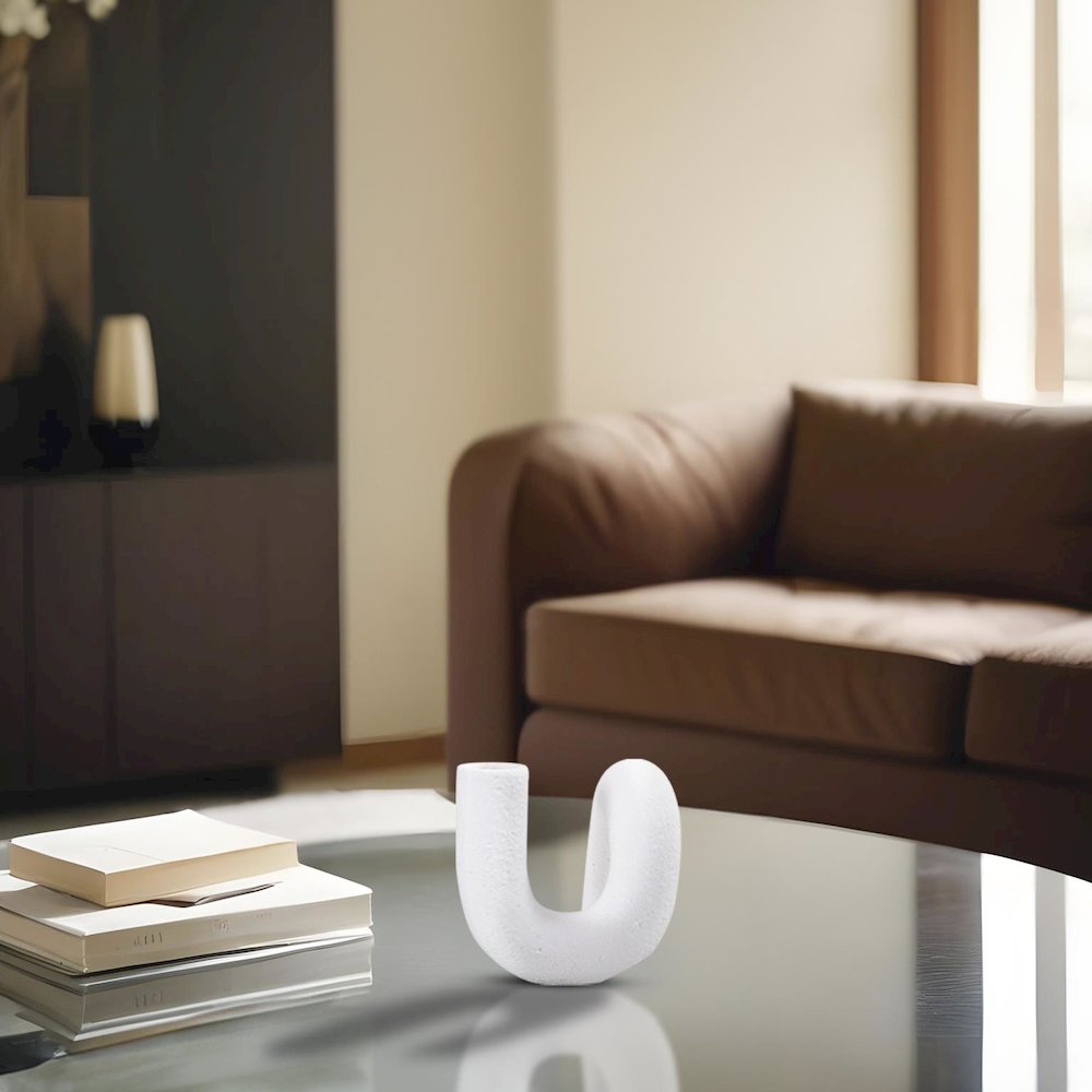 White Abstract Curved Tube Vase Short. Picture 3