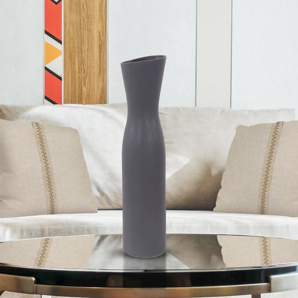 Larek Asymmetrical Charcoal Gray Contemporary Ceramic Short Vase. Picture 9