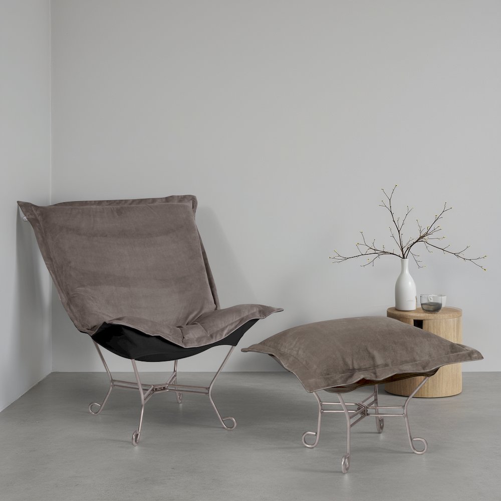 Scroll Puff Chair Bella Pewter Titanium Frame. Picture 5
