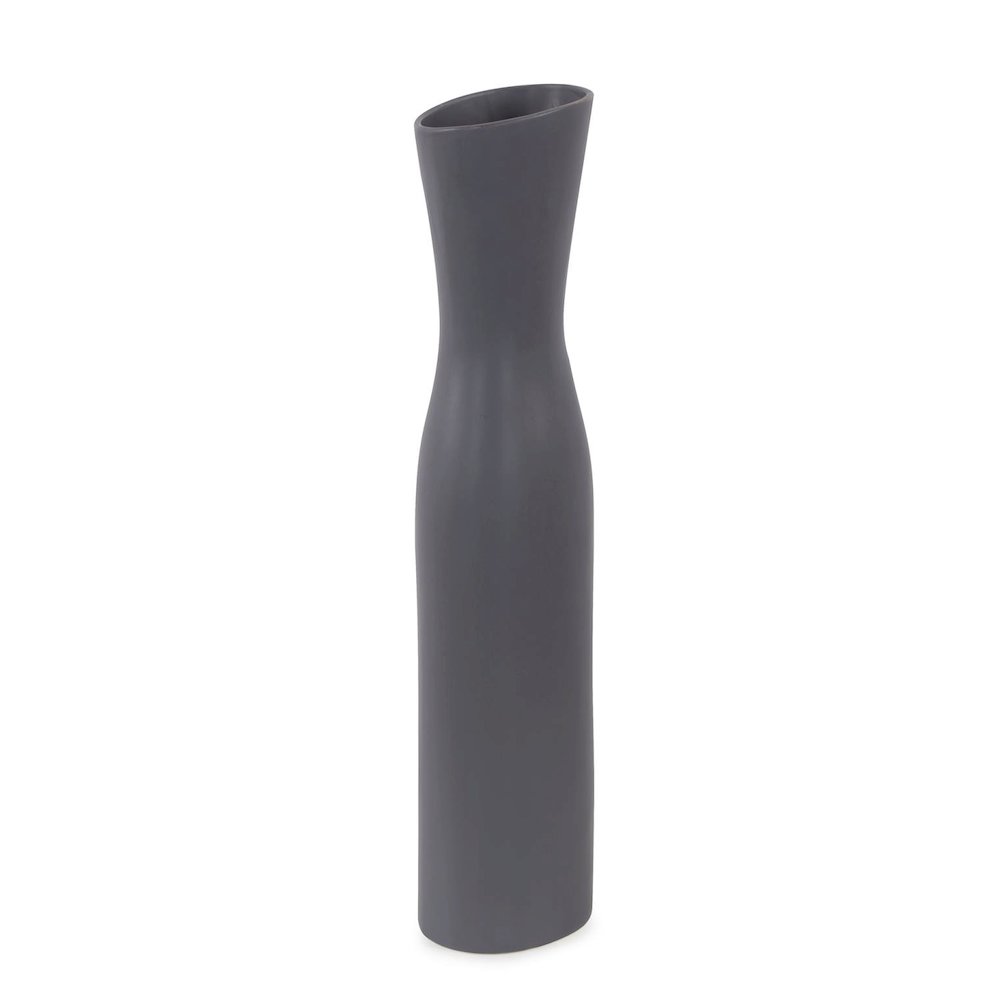 Larek Asymmetrical Charcoal Gray Contemporary Ceramic Short Vase. Picture 3