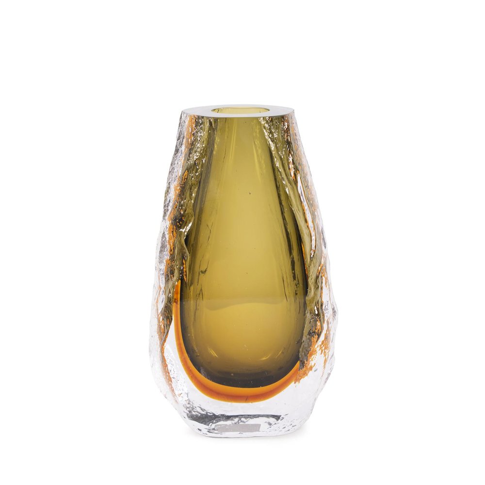 Dusty Olive Crystalized Glass Vase- Tall. Picture 1