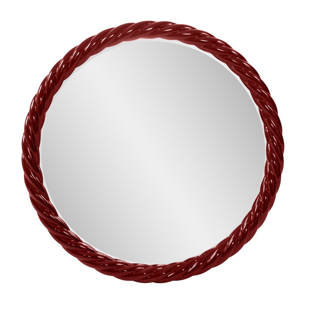 Gita Braided Round Mirror in Glossy Burgundy. Picture 1