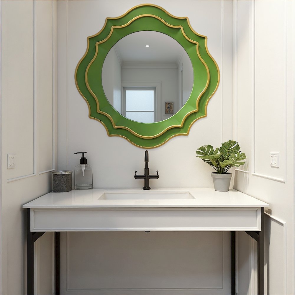 Ethan Round Scalloped Mirror Green. Picture 9