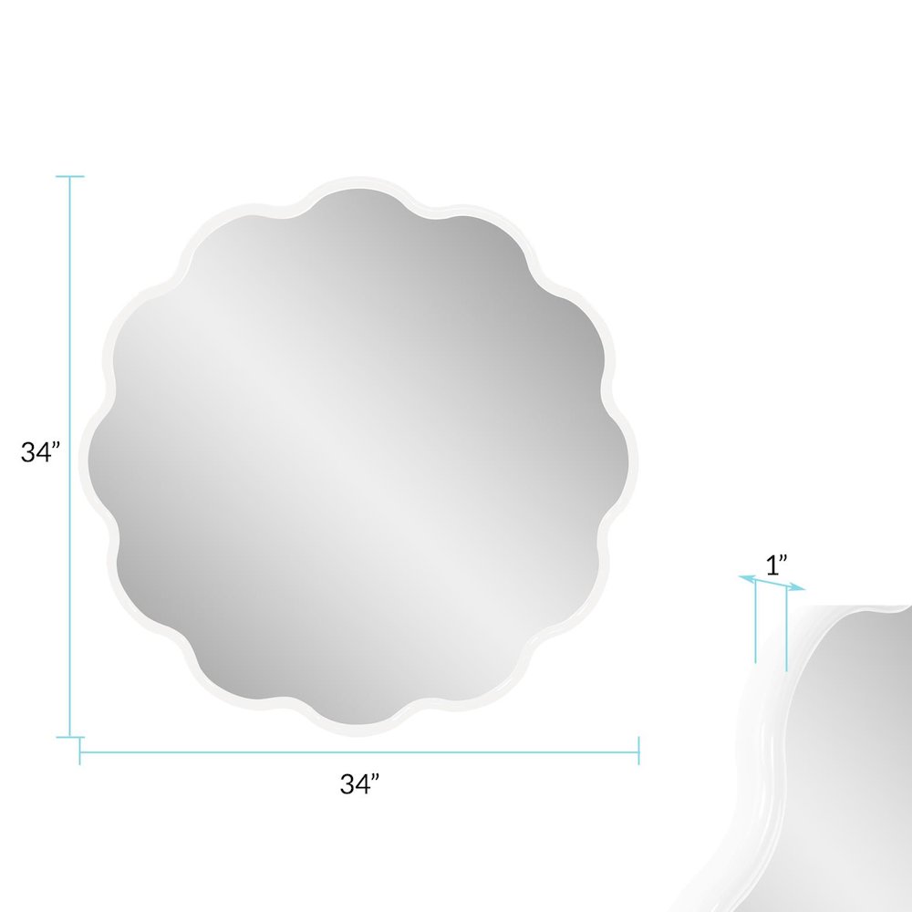 Kushi Round Scalloped Edge Mirror in Glossy White. Picture 8