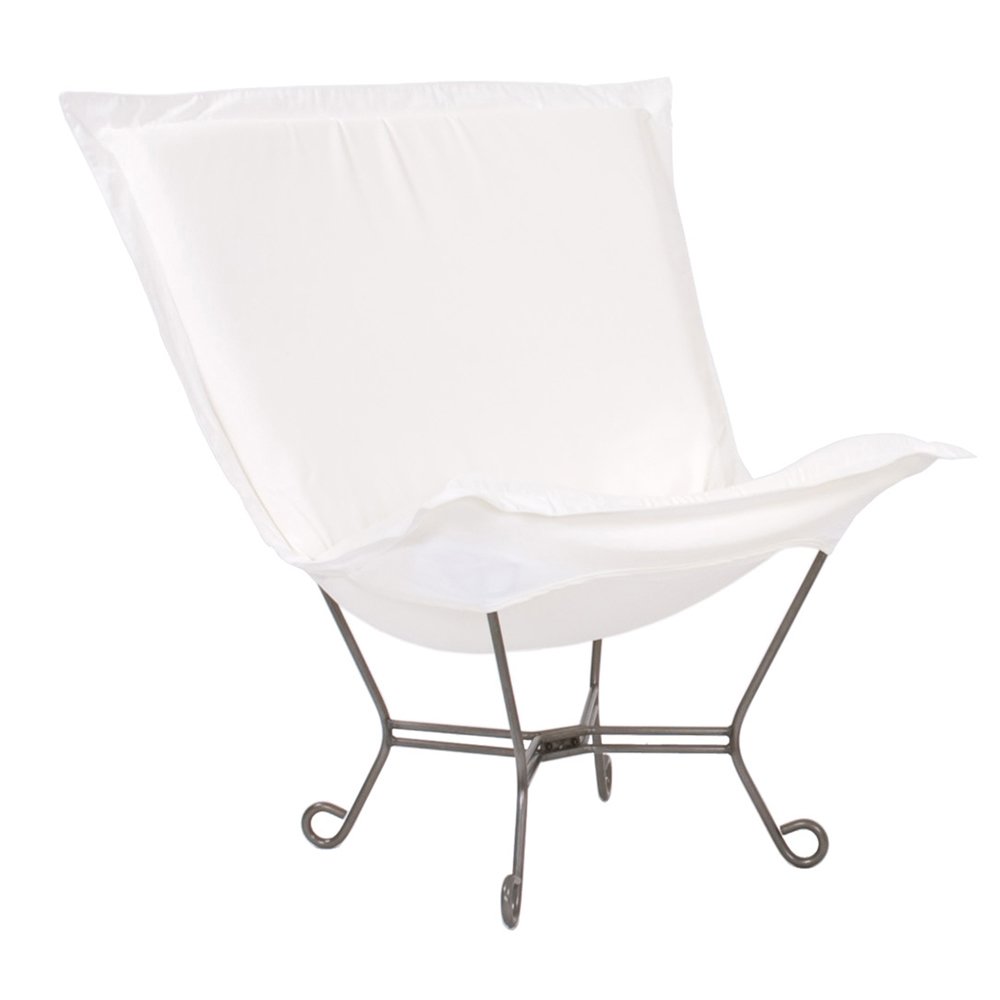 Patio Scroll Puff Chair Seascape Natural Titanium Frame. Picture 1