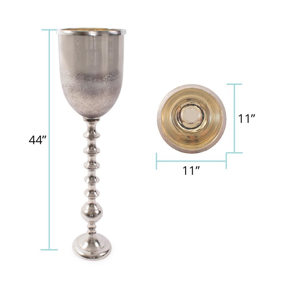 Black Diamond Glass Chalise on a Nickel Turned Metal Stand- Large. Picture 7