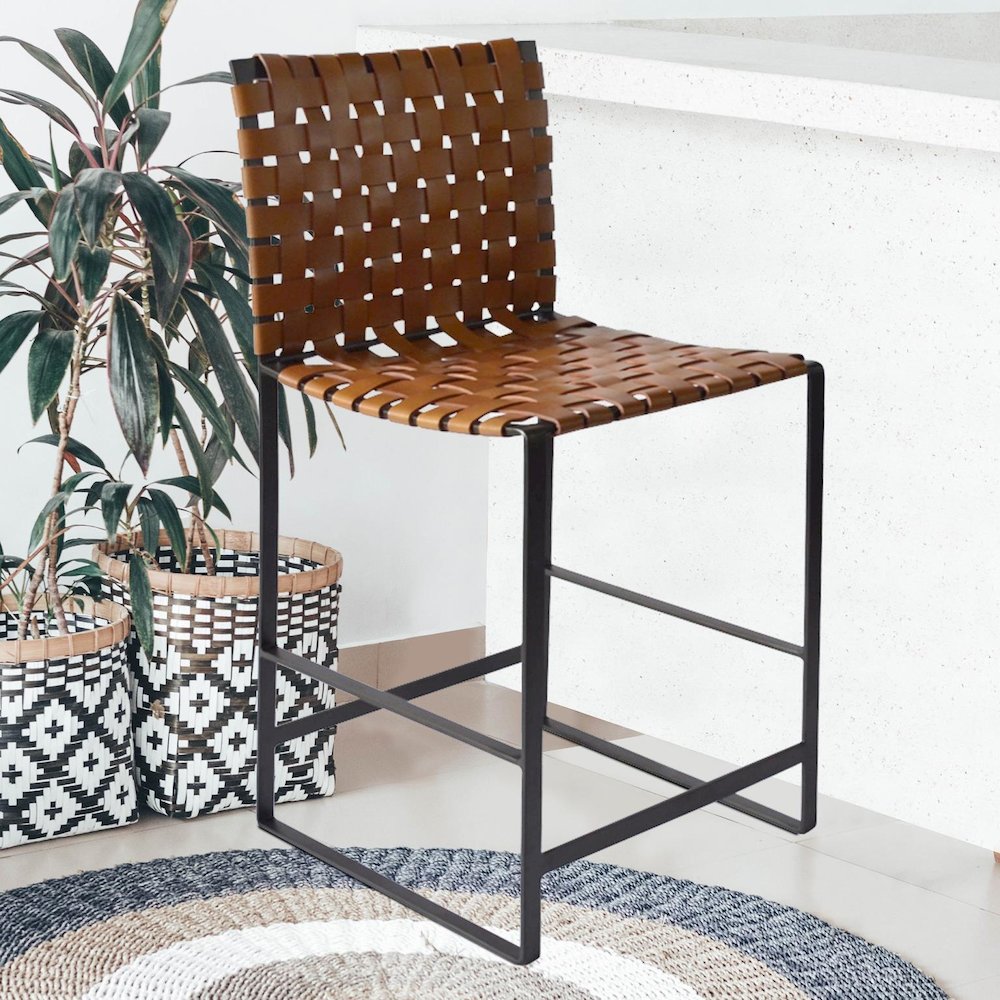 Irving Woven Leather Counter Stool. Picture 9
