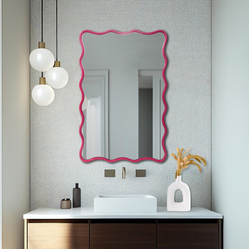 Maya Rectangular Waved Edge Mirror in Glossy Hot Pink. Picture 7