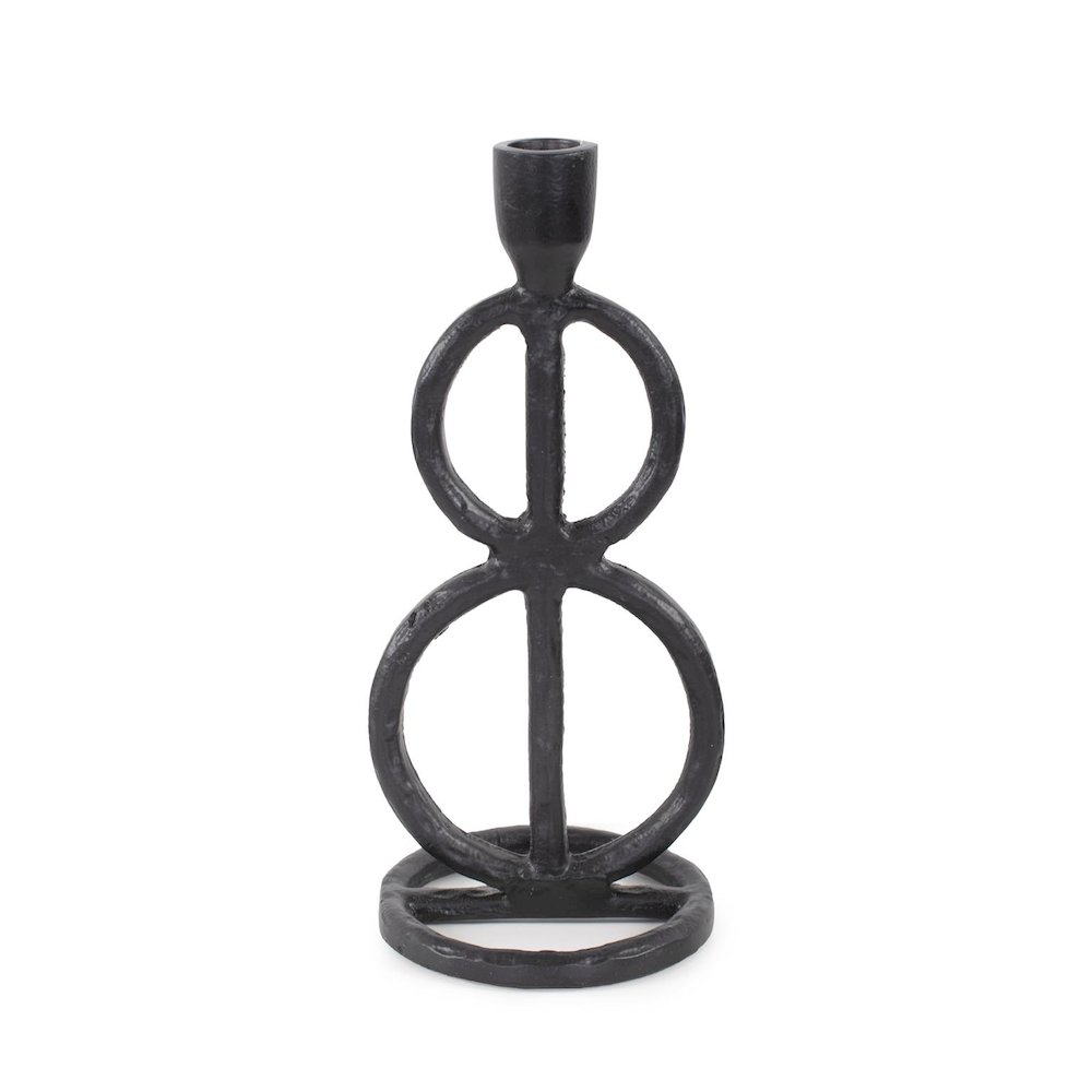 Double Circle Arman Aluminum Candlestick in Black. Picture 2