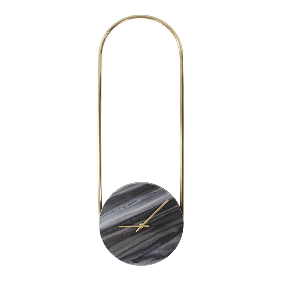 Balance of Mies Black Marble and Stainless Steel Clock. Picture 1