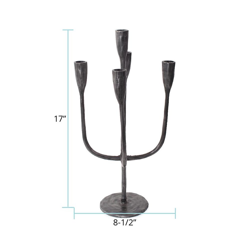 Asher Sculpted Cast Aluminum Five Arm Candle Holder- Ebony. Picture 8