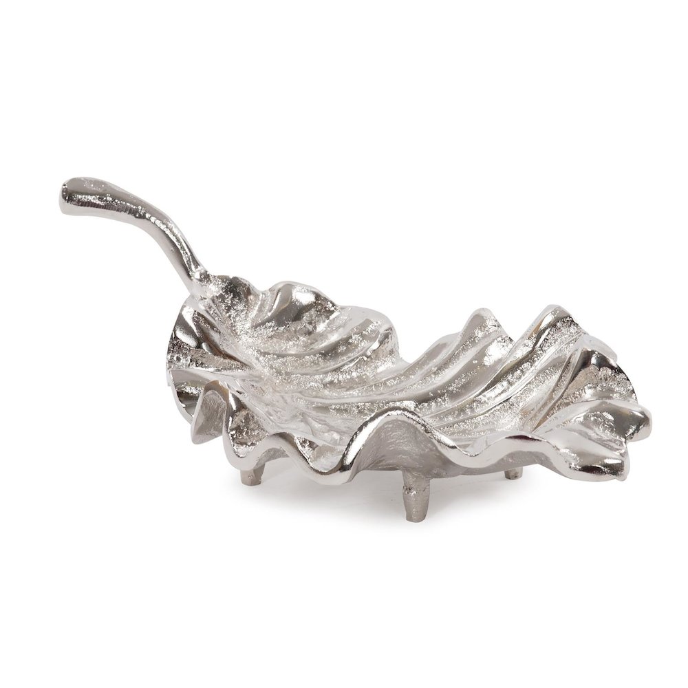 Calathea Leaf Polished Silver Sculpture- Small. Picture 3