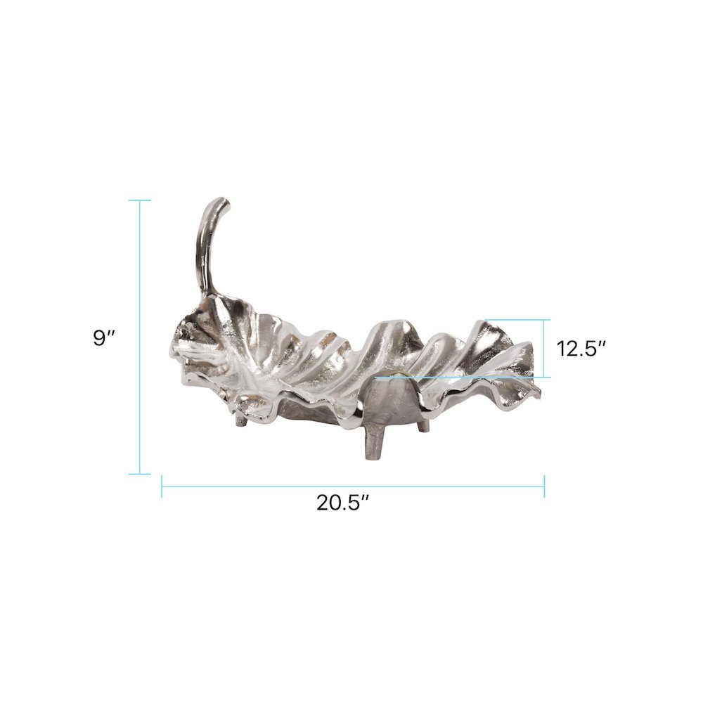 Calathea Leaf Polished Silver Sculpture- Large. Picture 9