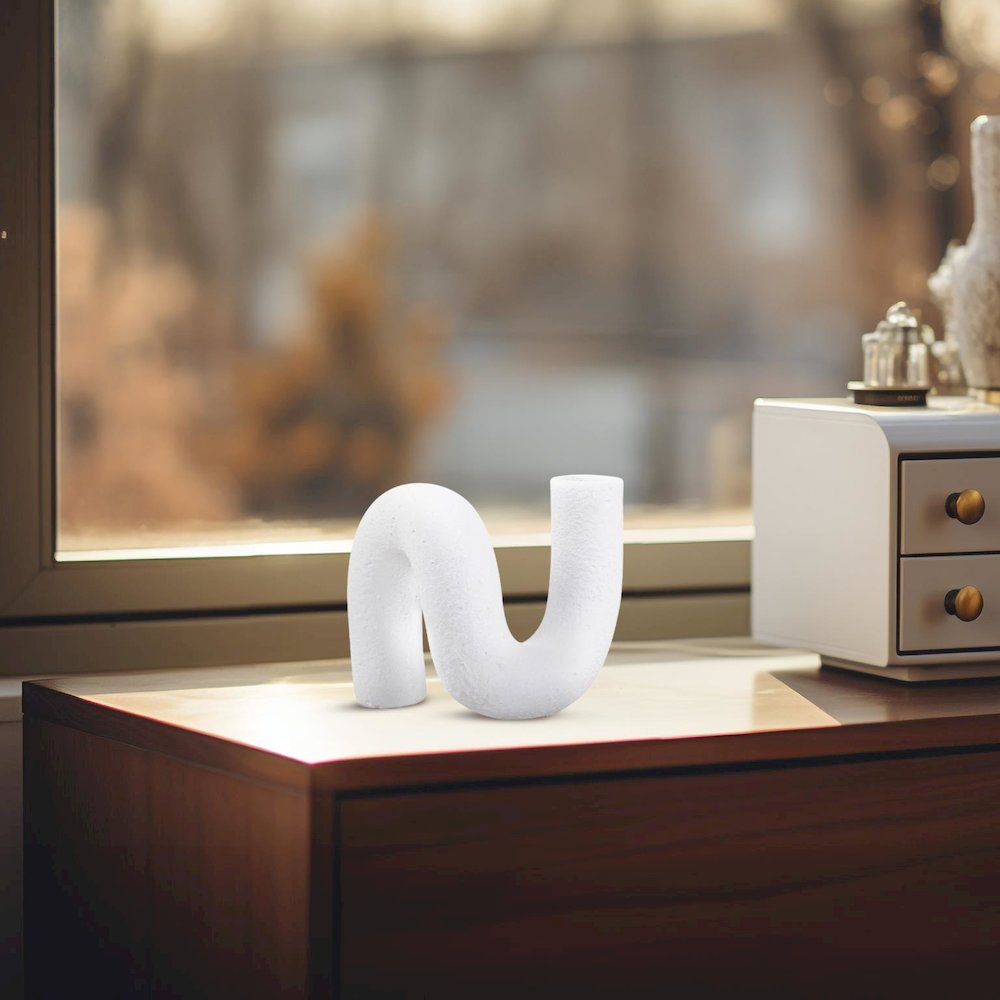 White Abstract Curved Tube Vase Short. Picture 4
