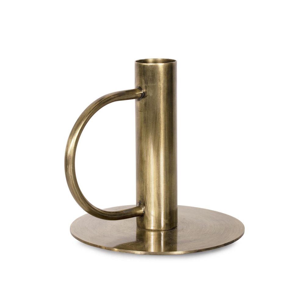 Italo Tall Antique Brass Candle Holder with Handle. Picture 7