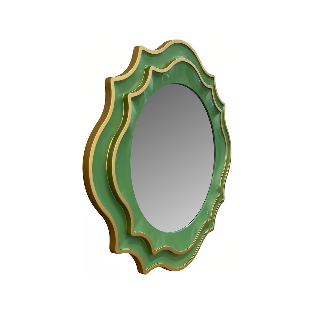 Ethan Round Scalloped Mirror Green. Picture 3