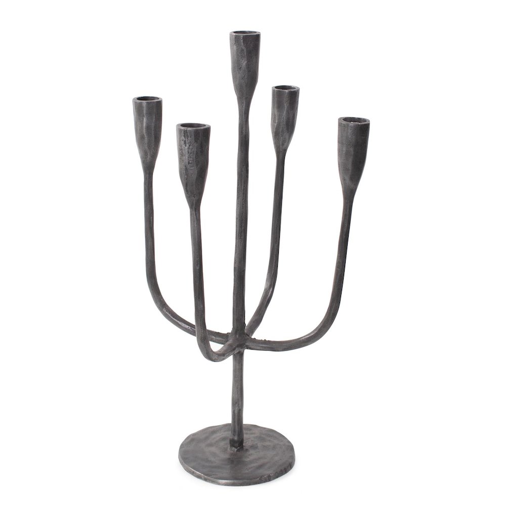 Asher Sculpted Cast Aluminum Five Arm Candle Holder- Ebony. Picture 6